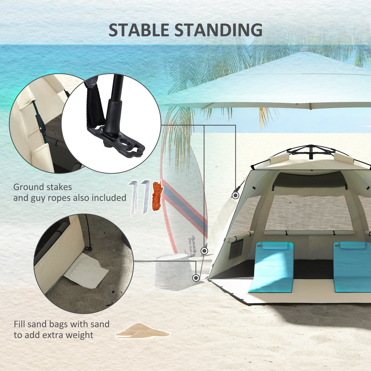 Three-Man UPF15+ Beach Tent, with Extended Floor