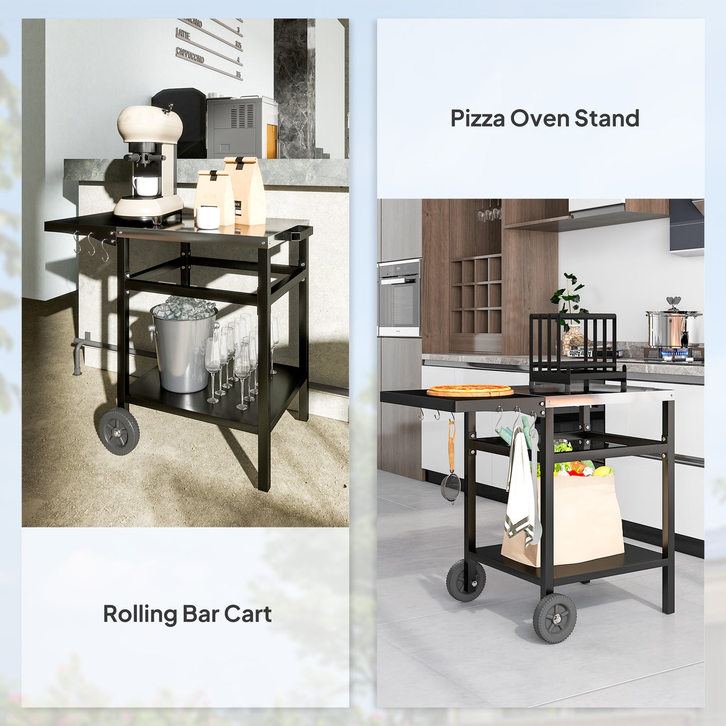 BBQ Trolley with Stainless Steel Top and Foldable Side Table