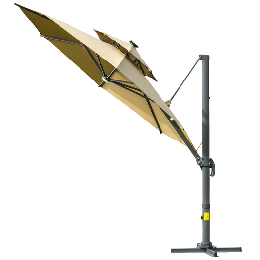 3m Cantilever Parasol with Solar Lights, Power Bank Base 360° Spin