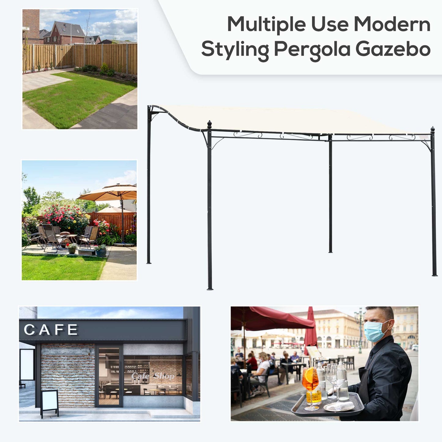 4 x 3 Meters Canopy Metal Wall Gazebo Awning Garden Marquee Shelter