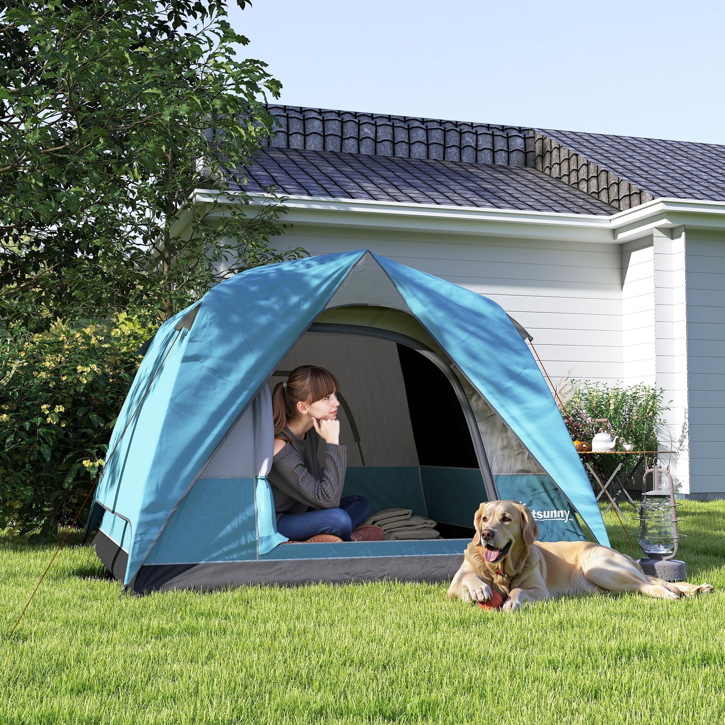 3-4 Person Camping Tent, Easy Set Up Waterproof Dome Tent (2)