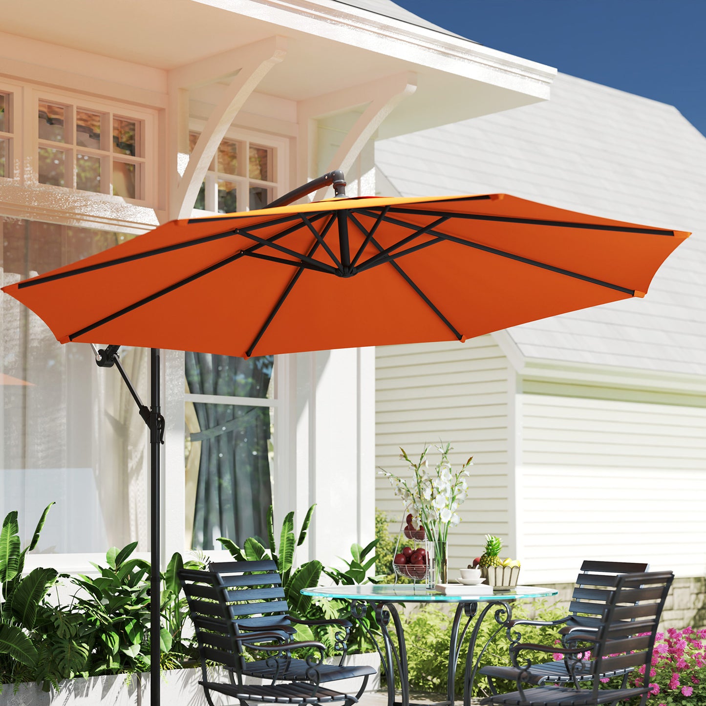 3m Garden Banana Parasol with Cross Base for Garden Family Use