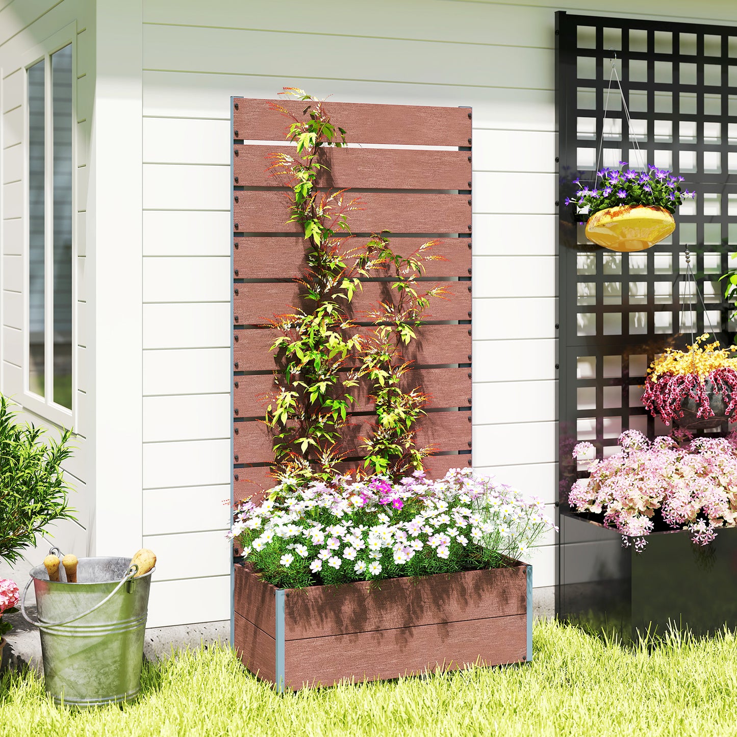 34 x 69.5cm Garden Planter Box, with Back Trellis