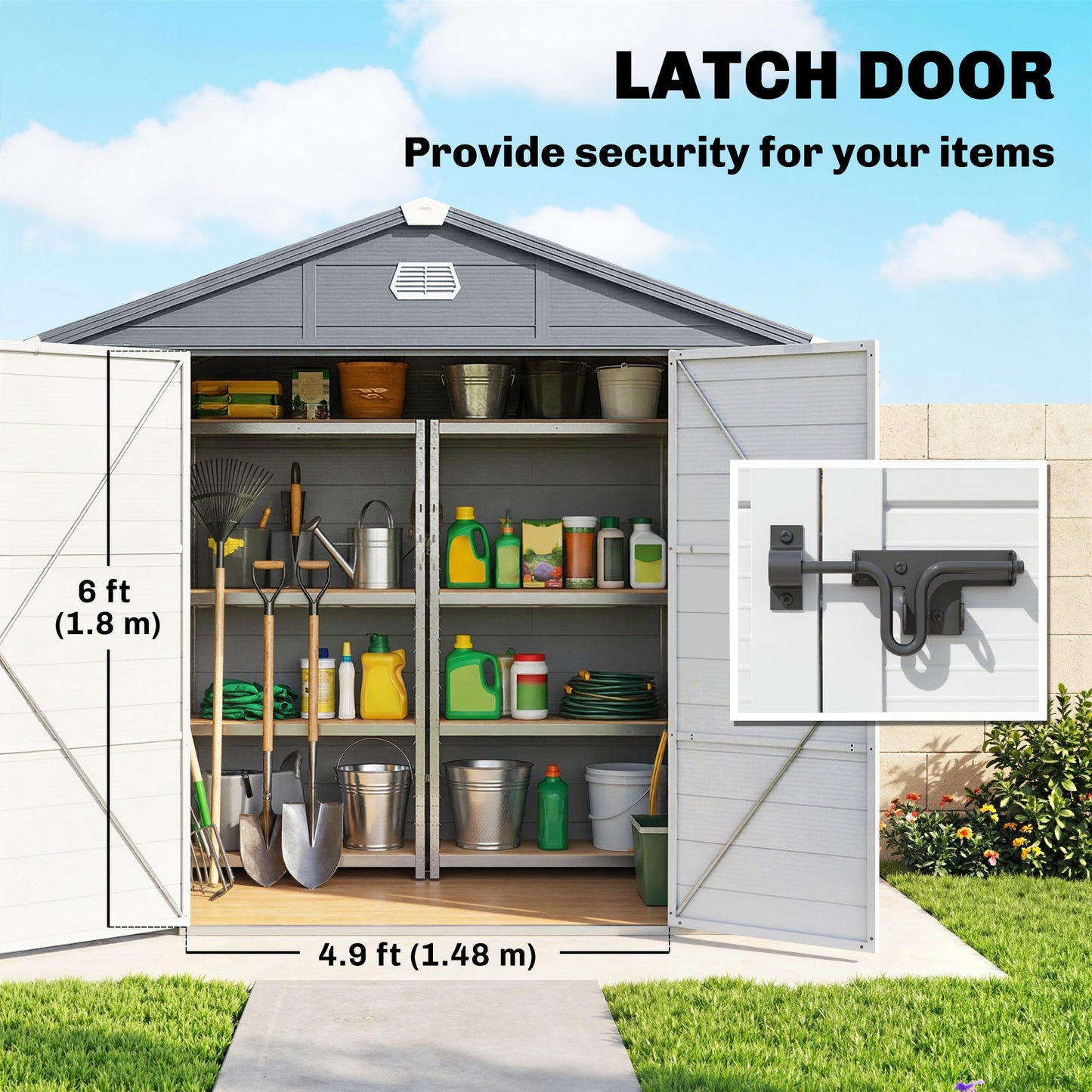 7.9ft x 6.2ft Aluminium Frame and Plastic Wall Shed, with Foundation