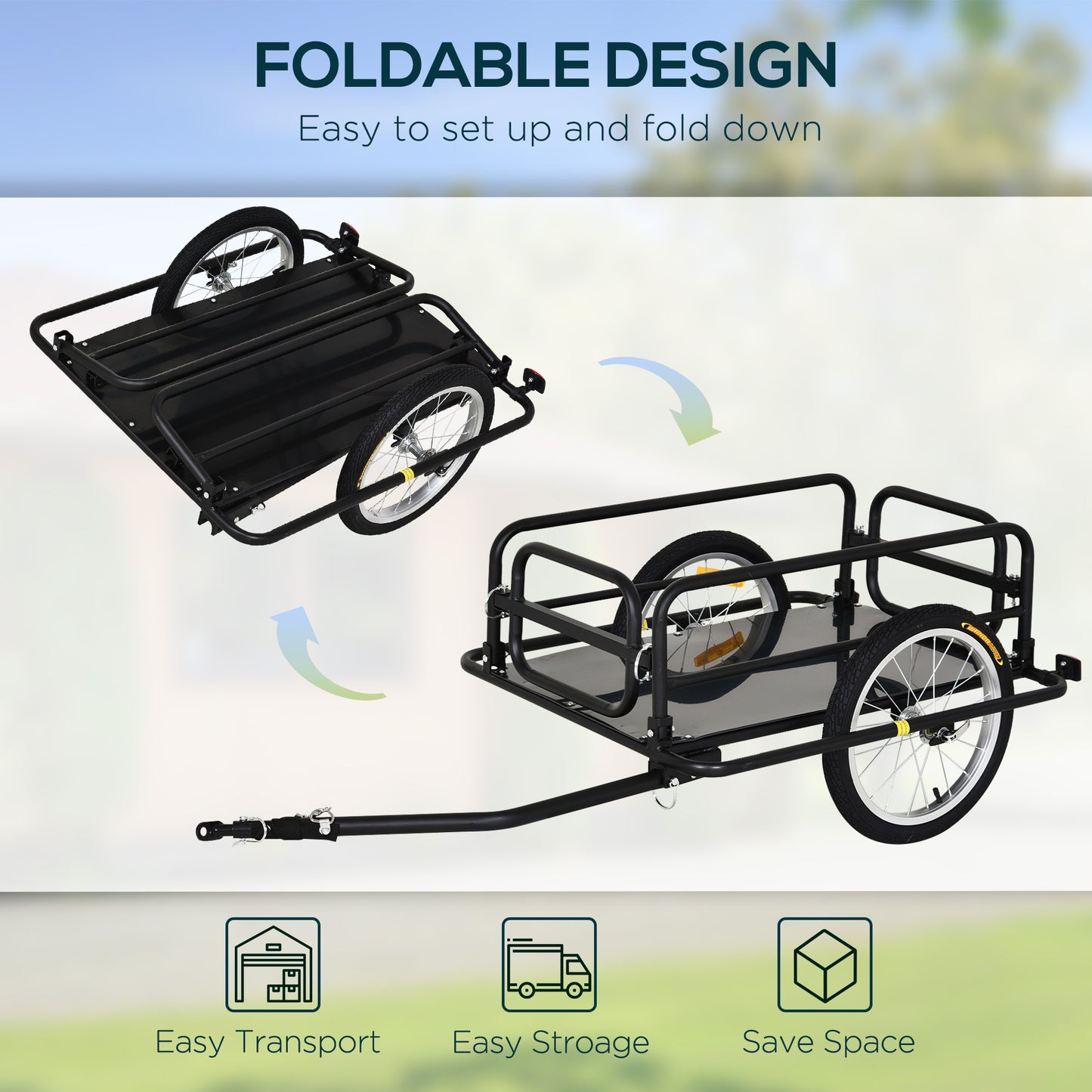 Bike Cargo Trailer in Steel Frame Extra Bicycle Storage Carrier
