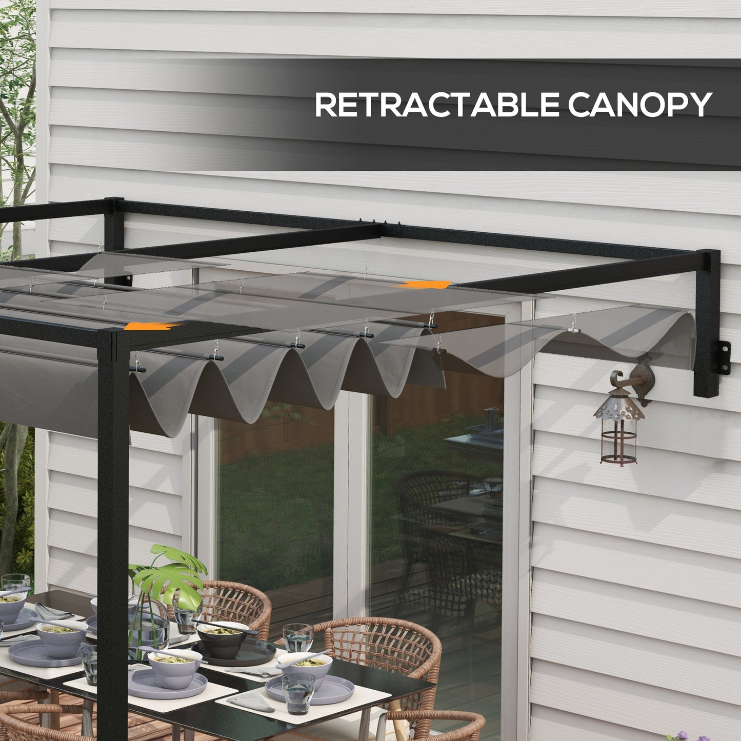 2 x 3(m) Lean To Steel Pergola, with Moving Fabric Canopy