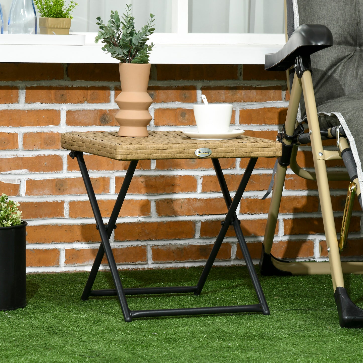 Garden Small Folding Square Rattan Coffee Table Bistro Balcony
