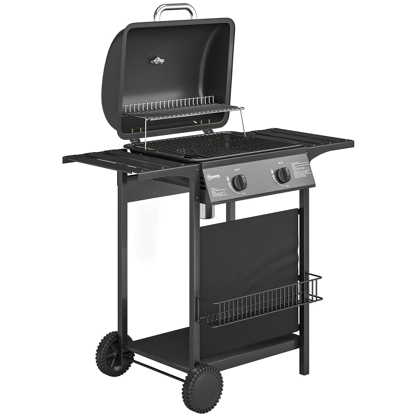 Gas Burner Barbecue Grill, 2 Burner Gas Grill with Side Tables