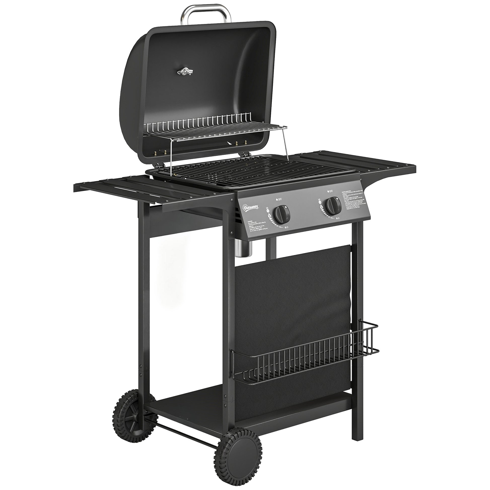 Gas Burner Barbecue Grill, 2 Burner Gas Grill with Side Tables