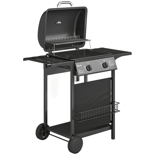Gas Burner Barbecue Grill, 2 Burner Gas Grill with Side Tables