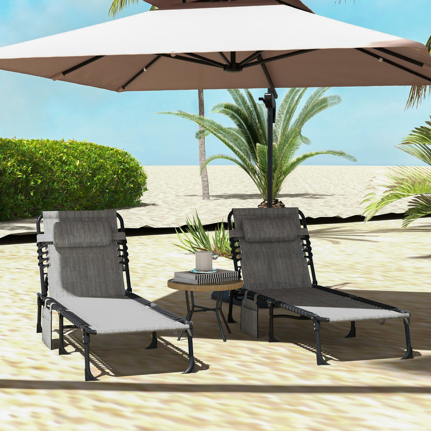 Portable Sun Lounger Set of 2, Folding Camping Bed Cot