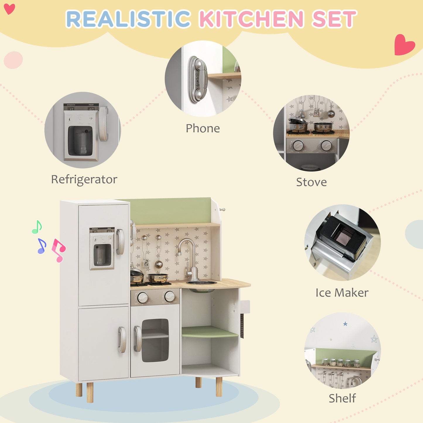 Toy Kitchen, Kids Play Kitchen, Role Playing Game with Phone