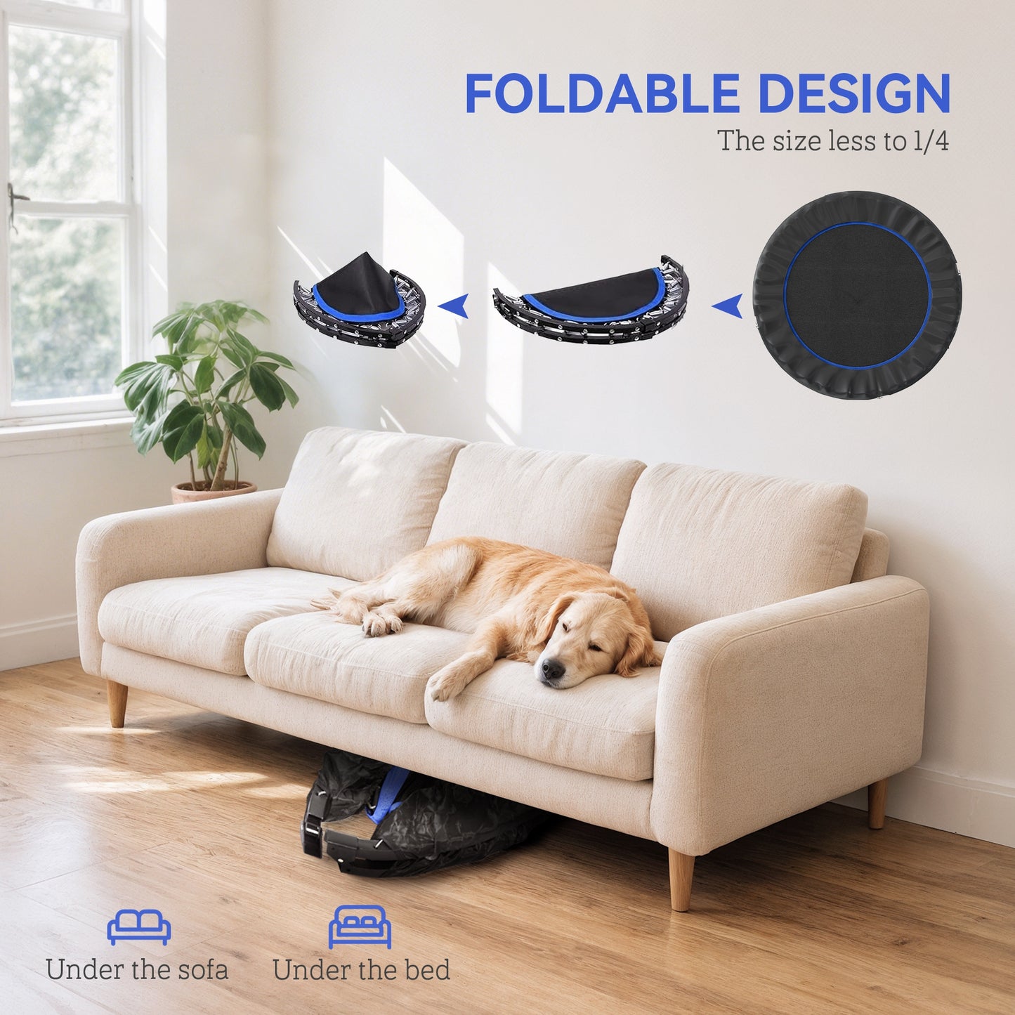 48" Foldable Mini Fitness Trampoline, with Adjustable Foam Handle