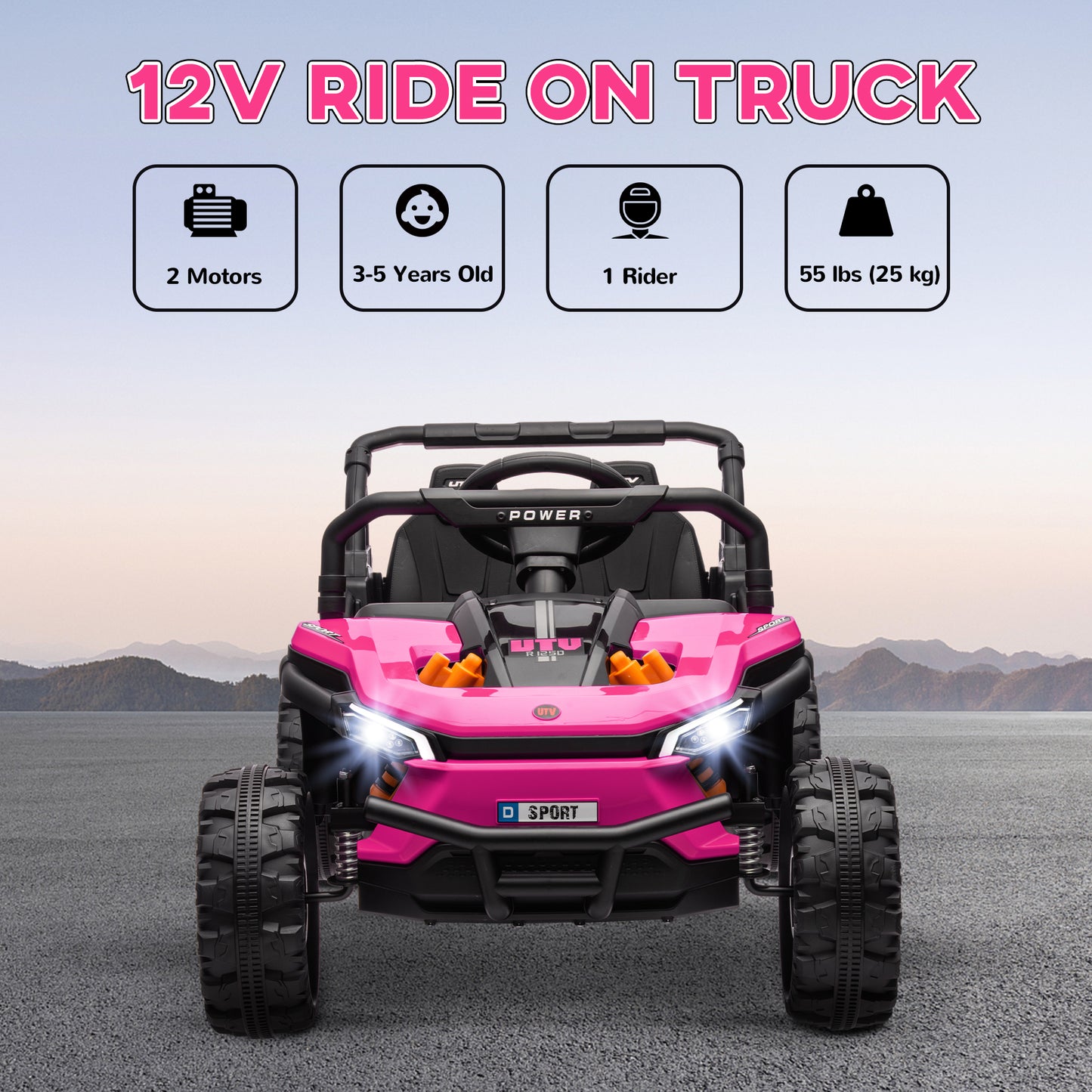 12V Battery Powered Ride on Truck w/ Remote, Four Suspension Wheels