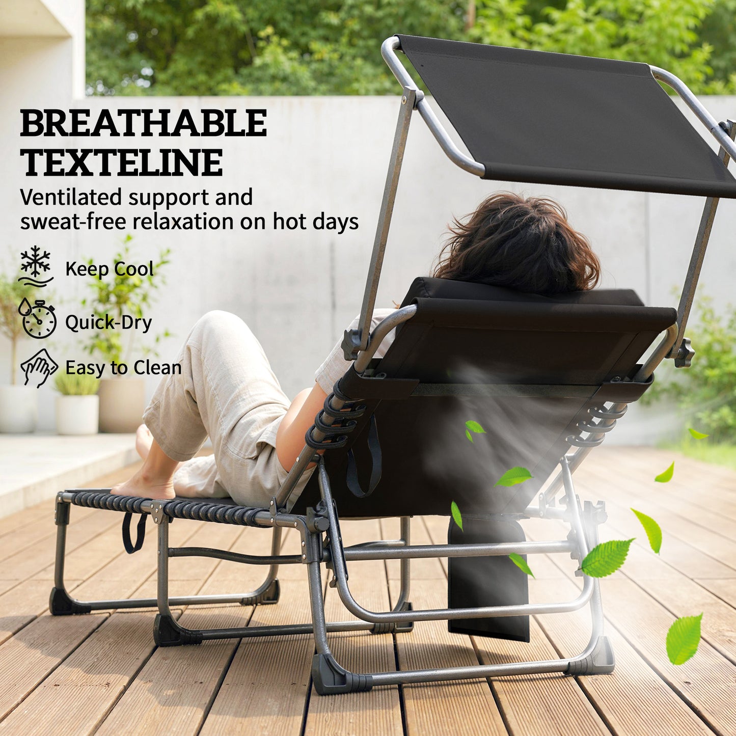 Folding Sun Loungers Set of 2 with Canopy