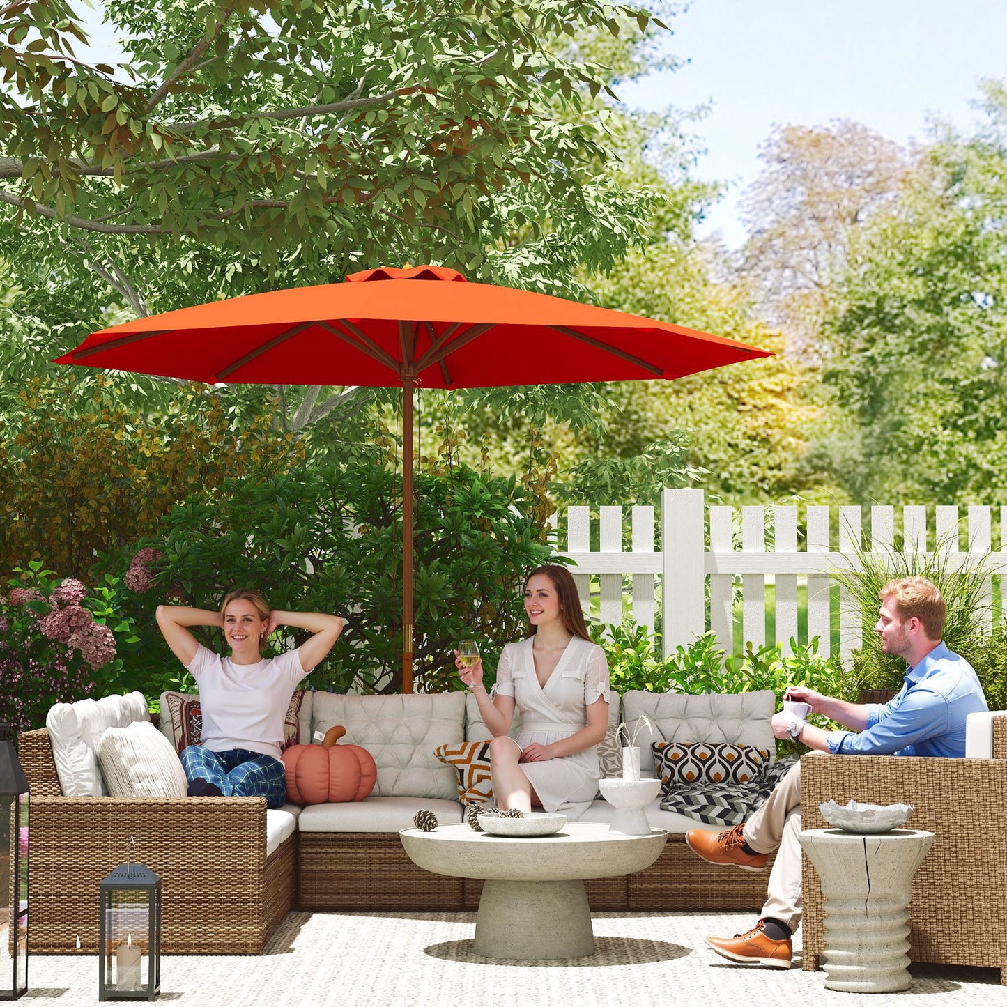 3m Wood Pole Parasol Umbrella