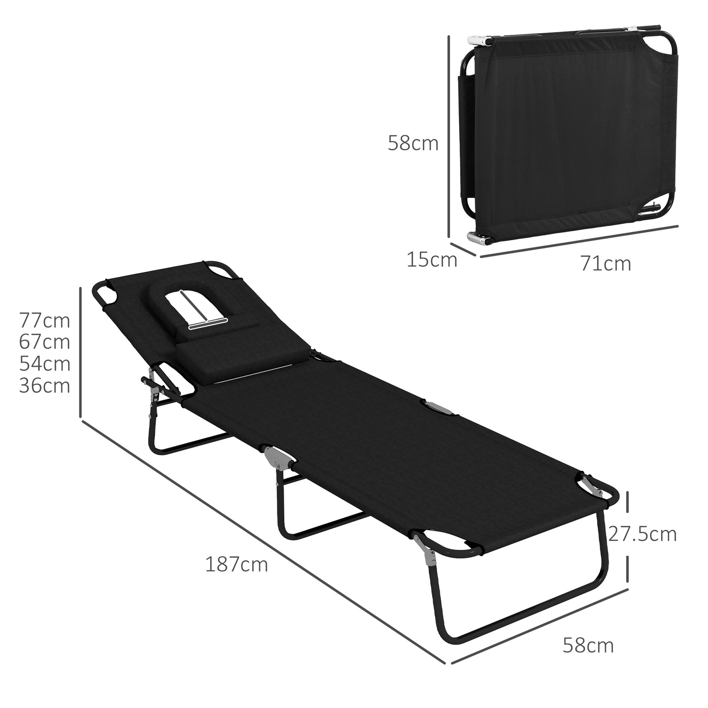 Folding Sun Loungers Set of 2 with Face Hole