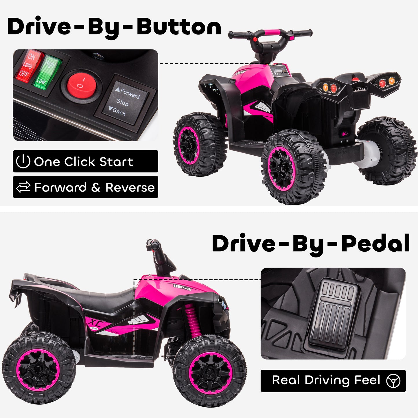 12V Ride-On Quad Bike w/ Music, Horn, for Ages 3-5 Years