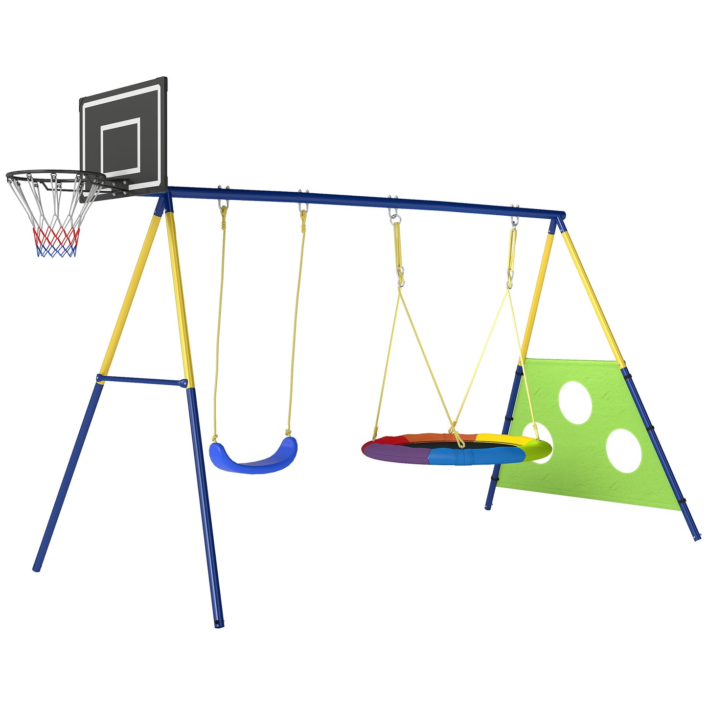 4-in-1 Kids Swing Set with Saucer Swing
