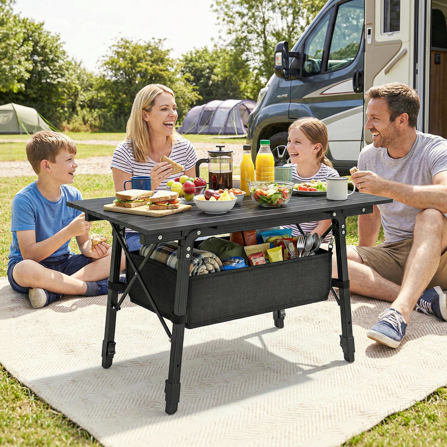 Folding Camping Table, 90 x 55 cm Height Adjustable Portable