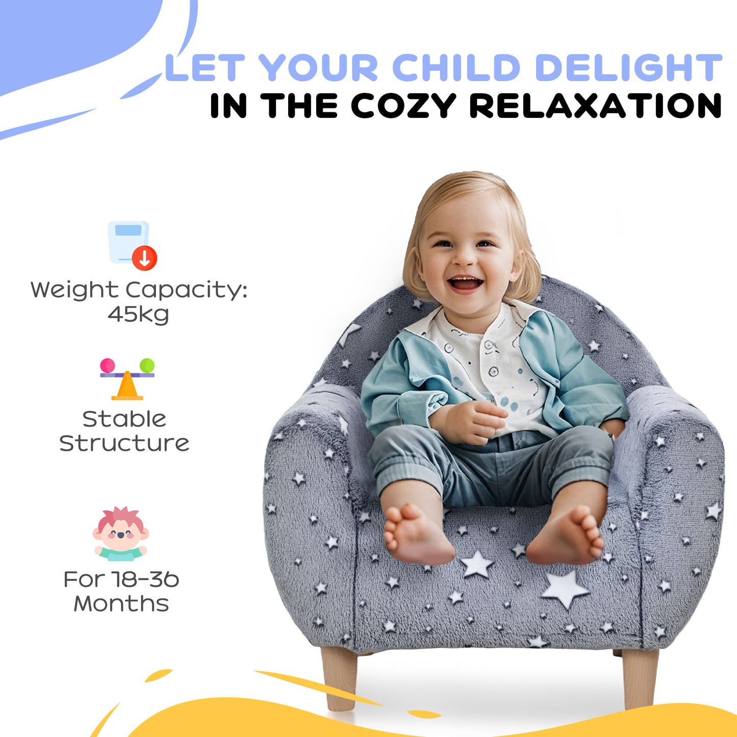 Kids Armchair, Glow in the Dark Chair with Star Design for Bedroom