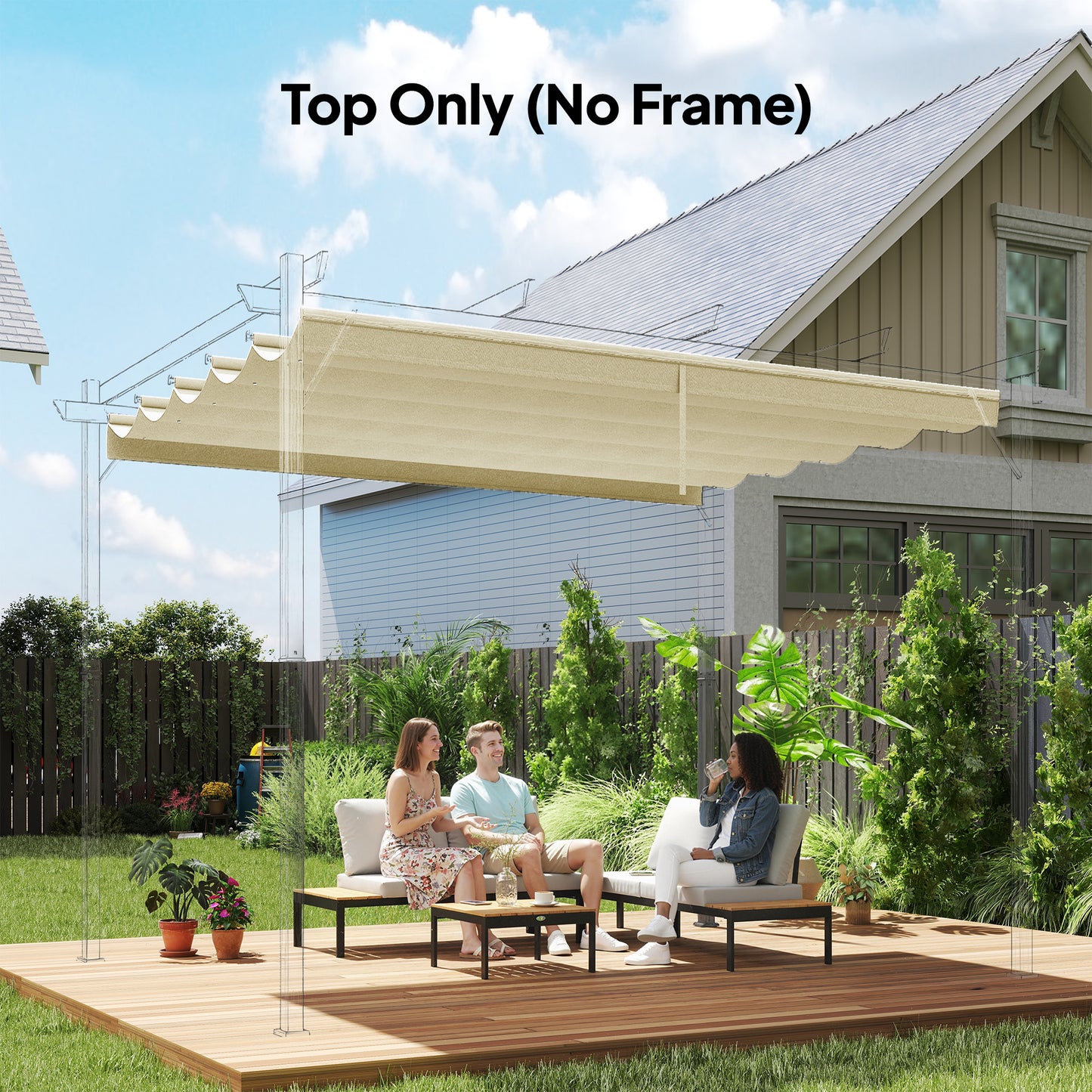 Retractable Pergola Cover, 2.55 x 2.5 m Replacement Canopy Fabric