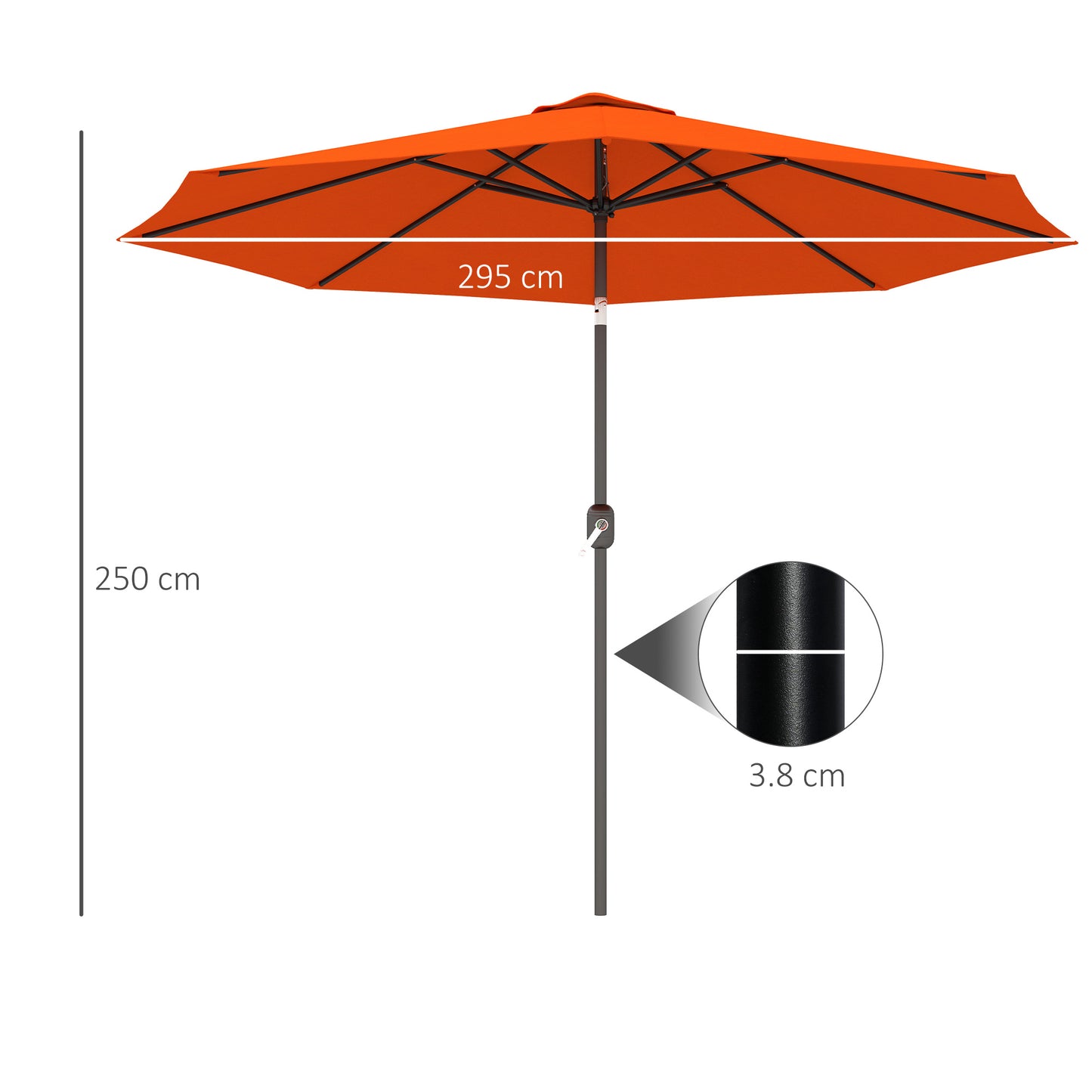 3 m Garden Parasol Umbrellas, Outdoor Sun Shade with 8 Ribs