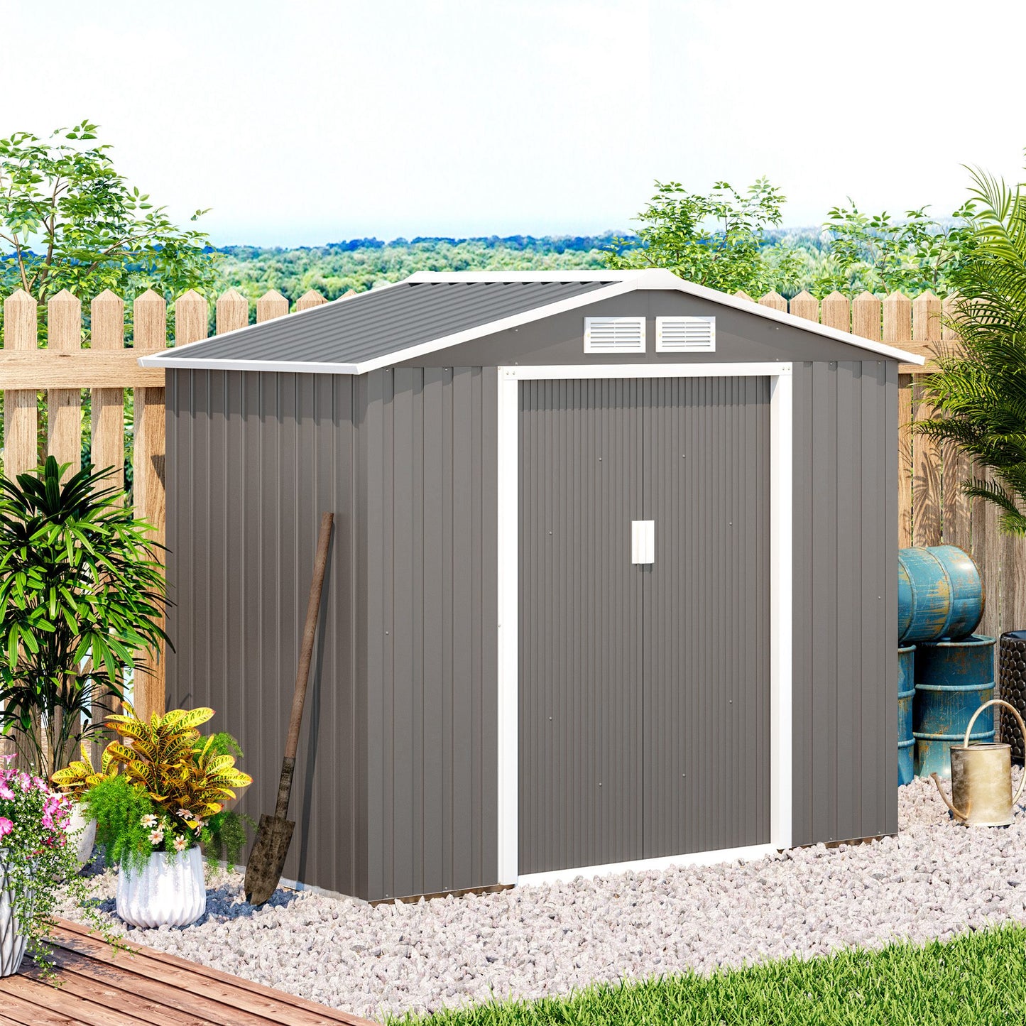 7ft x 4ft Lockable Garden Metal Storage Shed Storage Roofed Tool