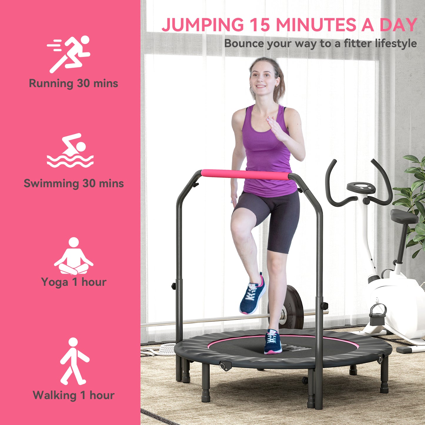 48" Foldable Mini Fitness Trampoline, with Adjustable Foam Handle