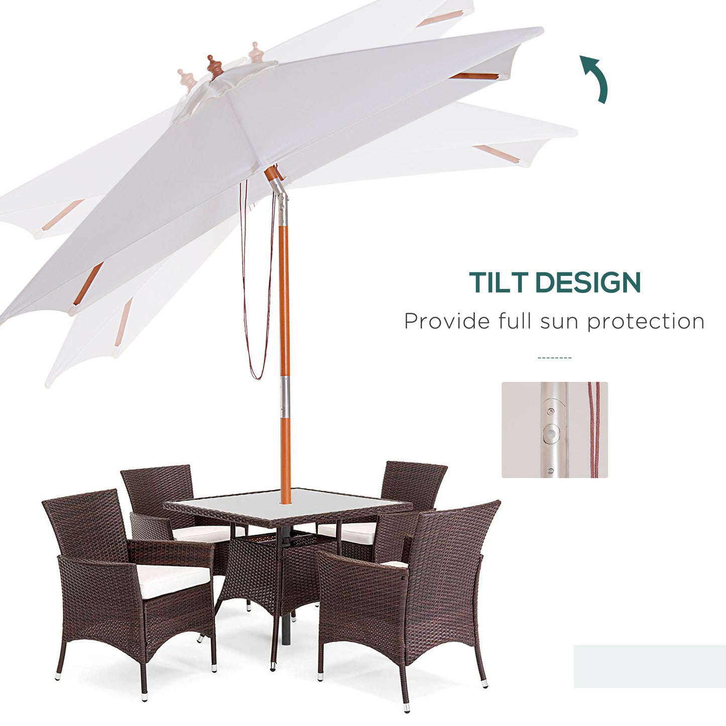 2m x 1.5m Garden Parasol Umbrella with Tilting Sunshade Canopy