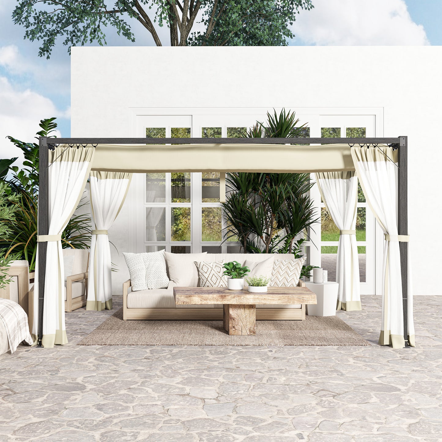 3 x 4m Aluminium Frame Pergola, with Retractable Roof
