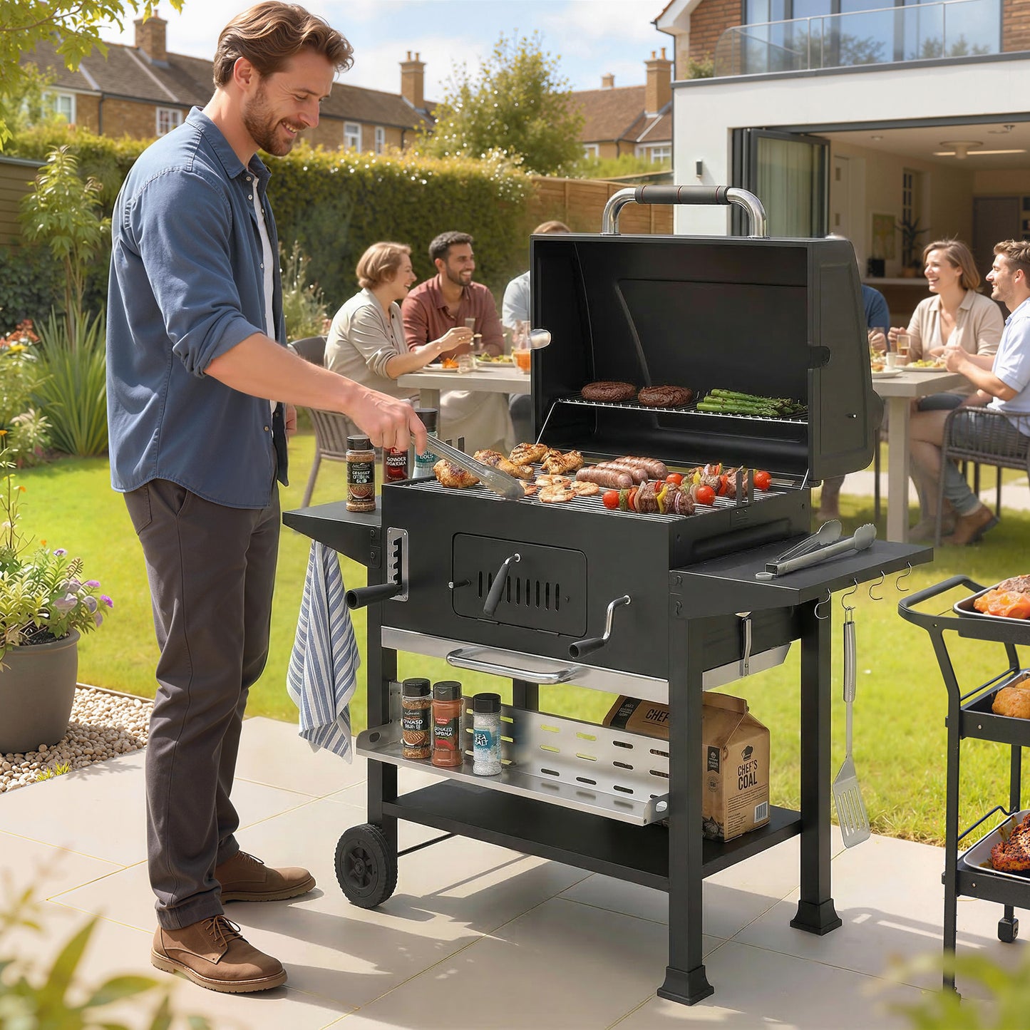 Charcoal BBQ Grill Smoker with Electric Rotisserie Kit