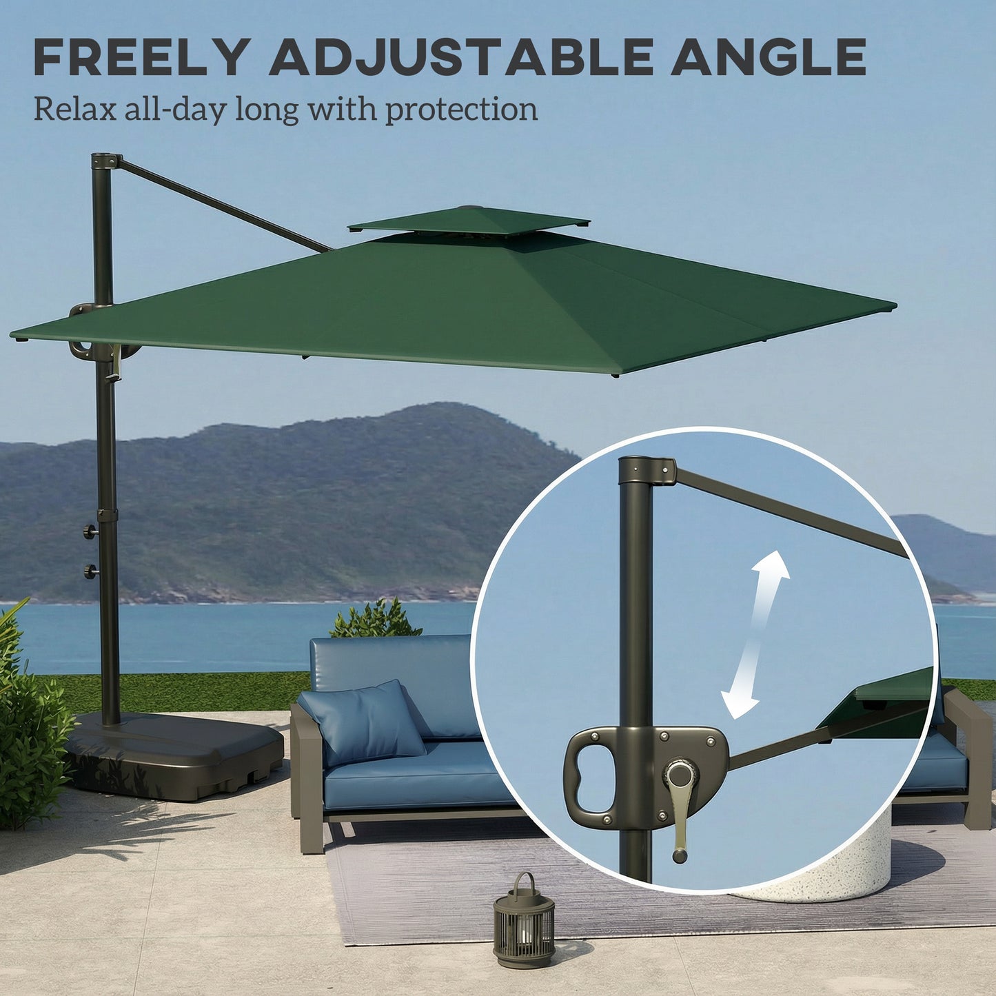 Cantilever Parasol with Weighted Base Double Top Garden Parasol