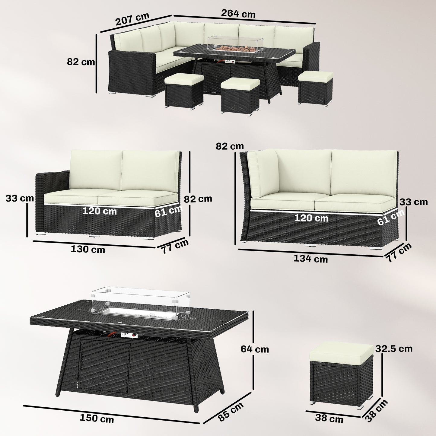 7 Pieces PE Rattan Garden Furniture Set, 50