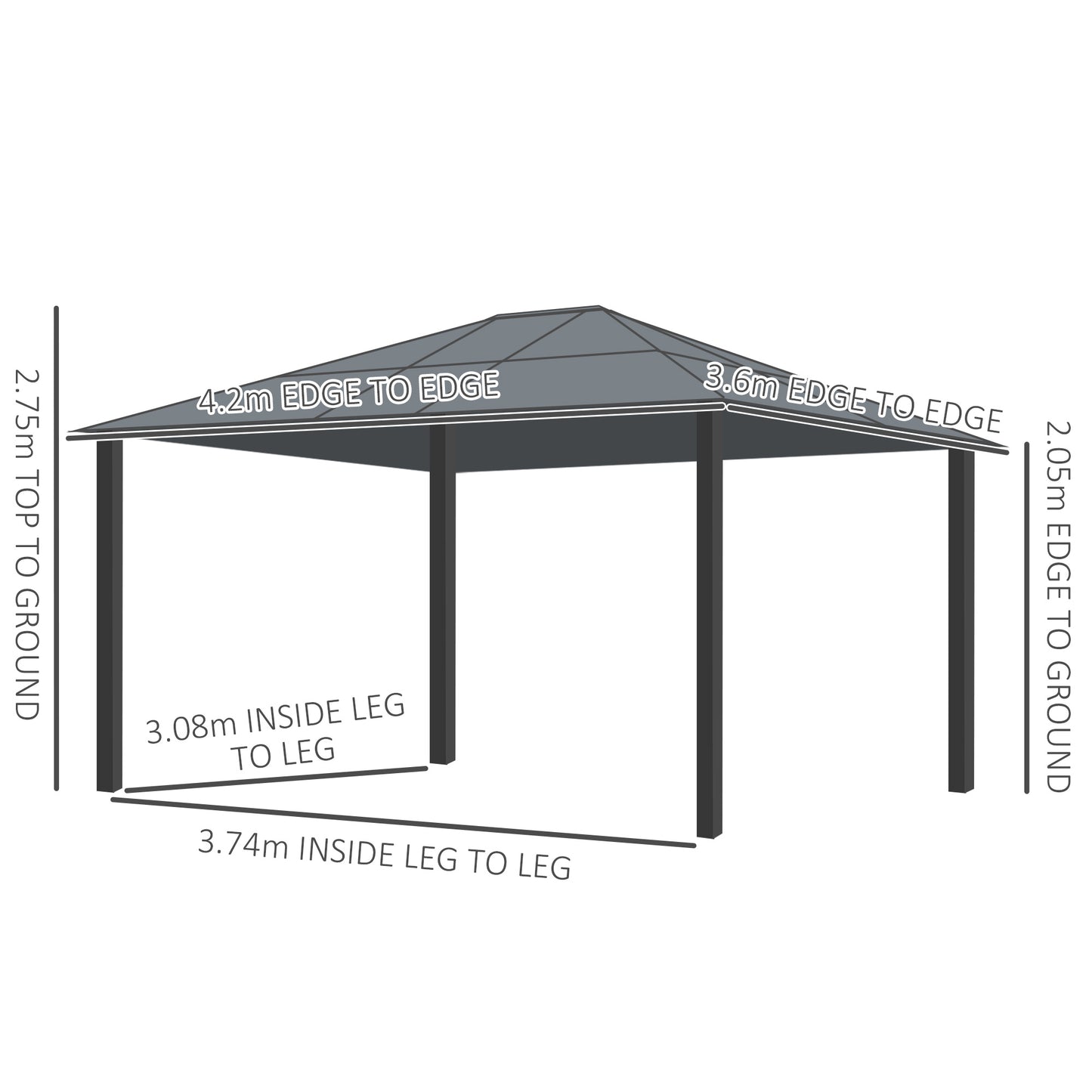 3.6 x 4m Hardtop Gazebo Canopy with Polycarbonate Roof