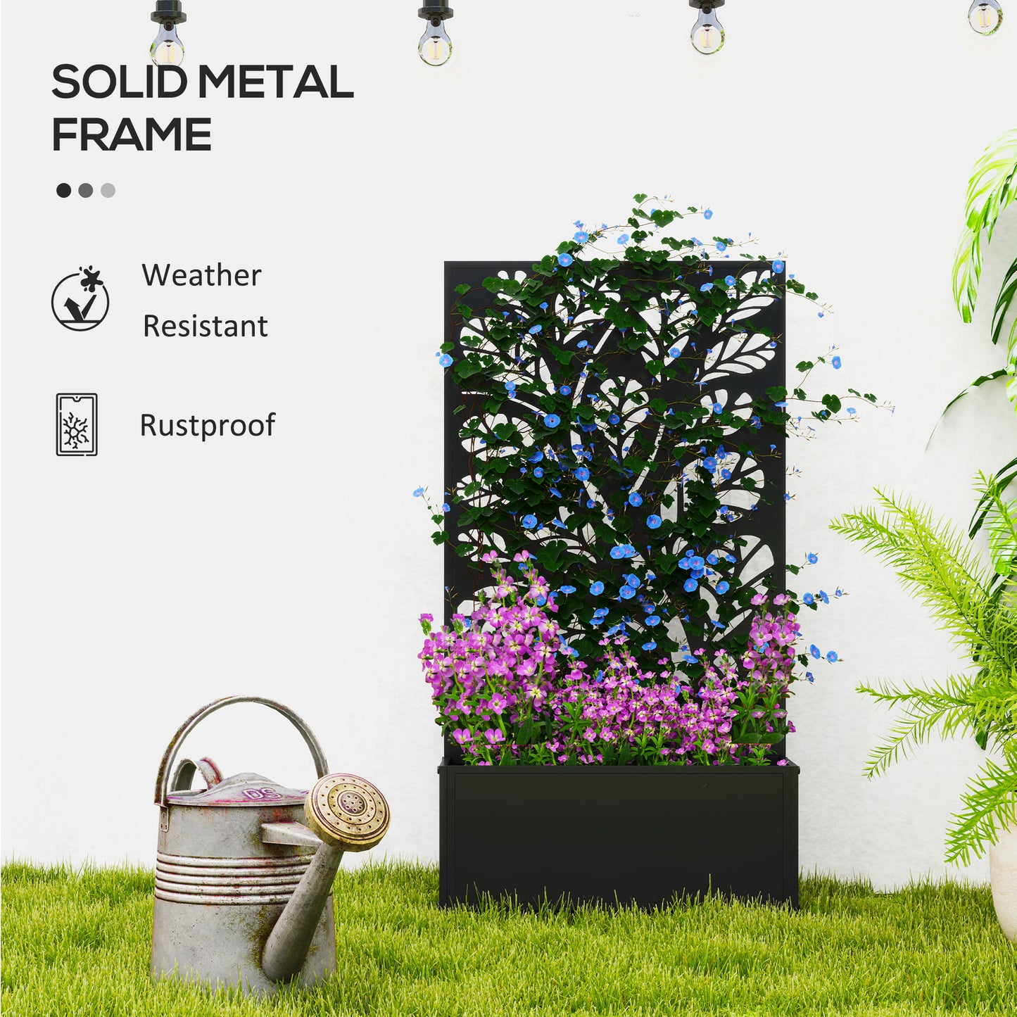 Outdoor Metal Planter, with Back Trellis