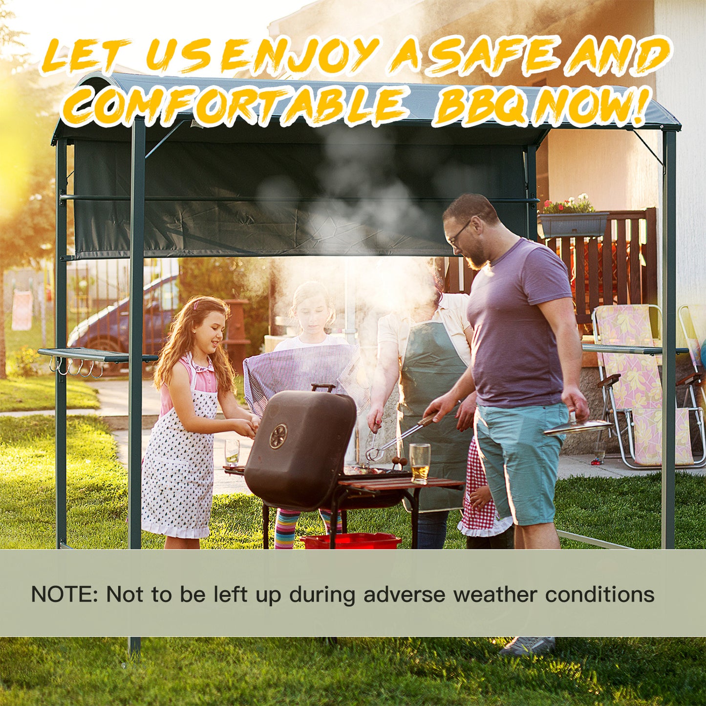2.2 x 1.4m BBQ Shelter, Outdoor Grill Gazebo Canopy with Shelves