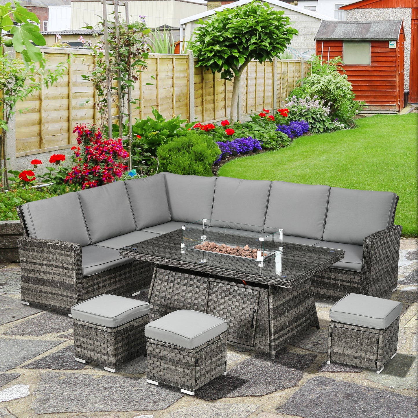 All-Season Fire Pit Patio Furniture Set Wicker Sofa Set