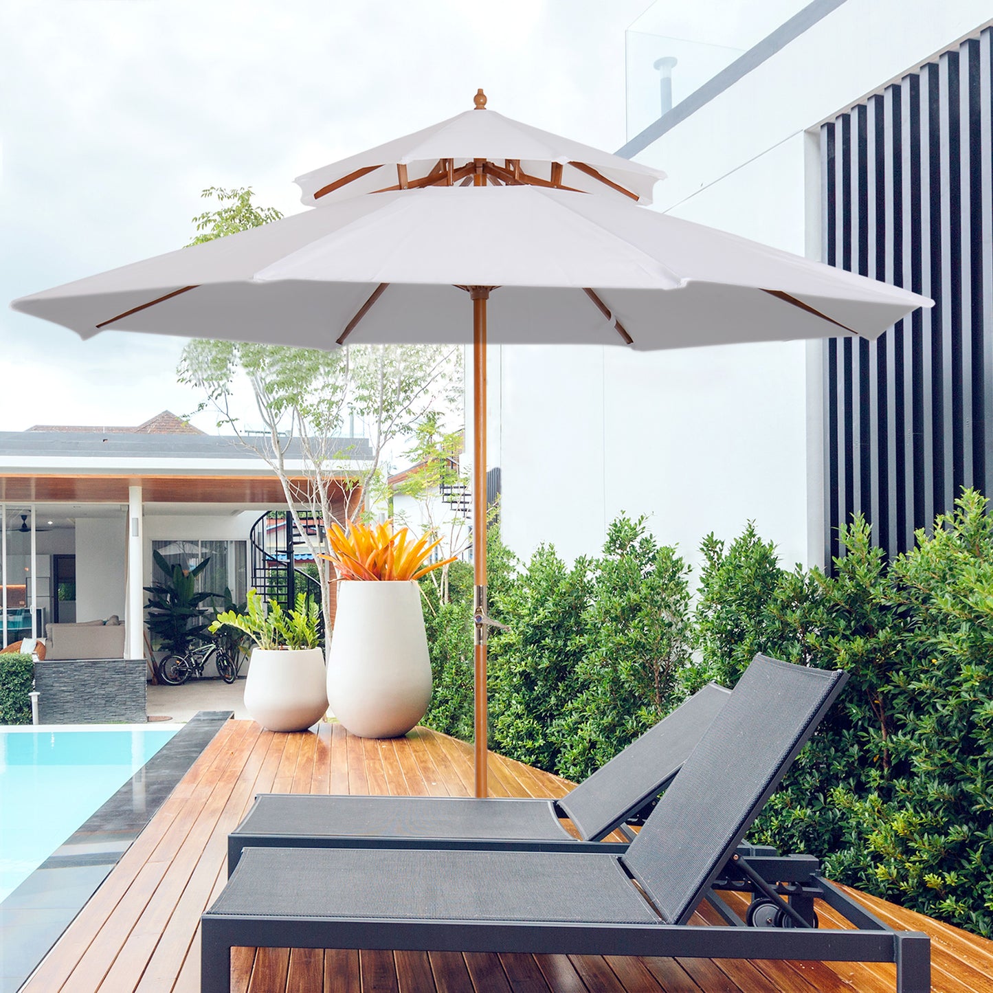 2.7m Elegant Wooden Frame Parasol Umbrella