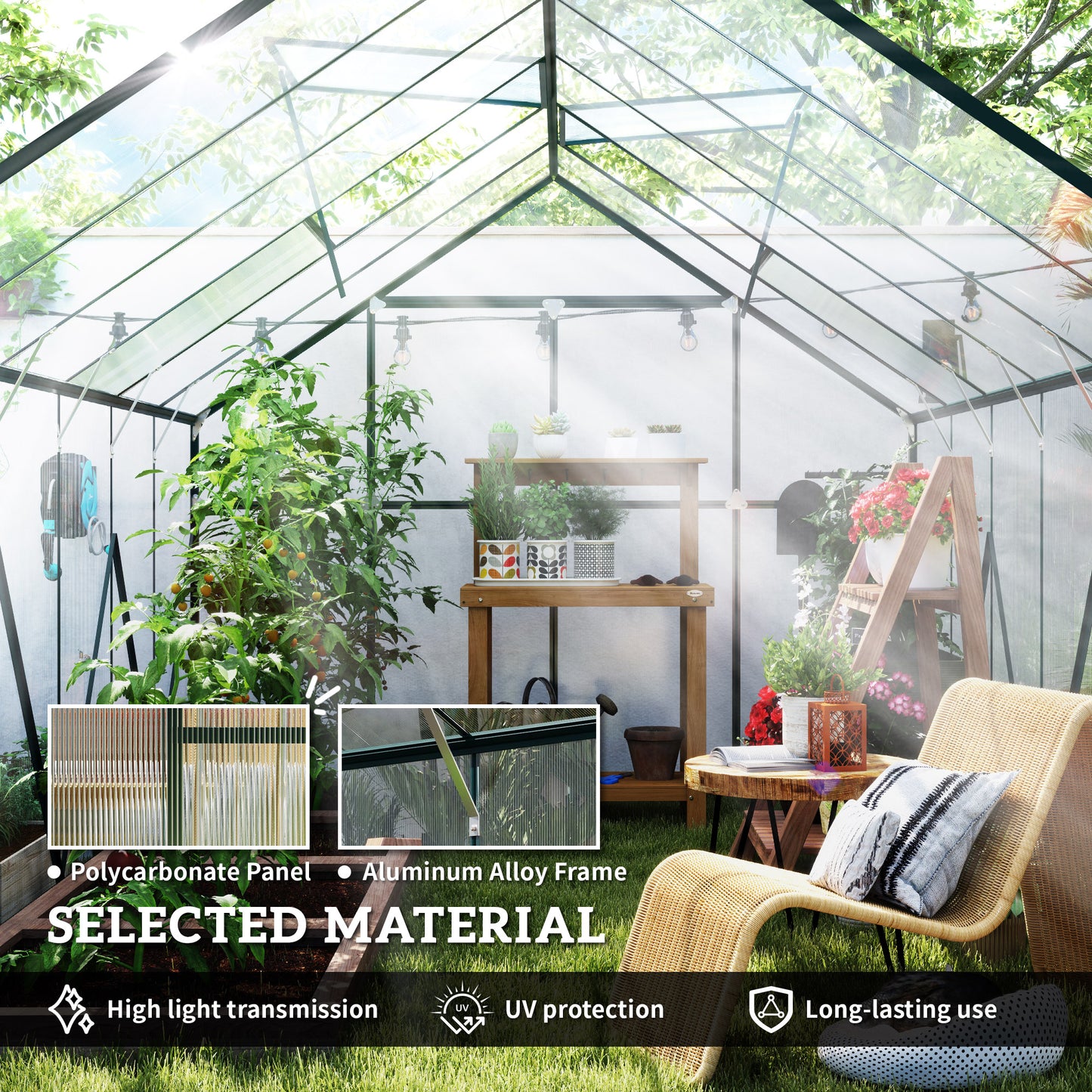 8 x 12ft Aluminium Greenhouse Polycarbonate Walk in Garden