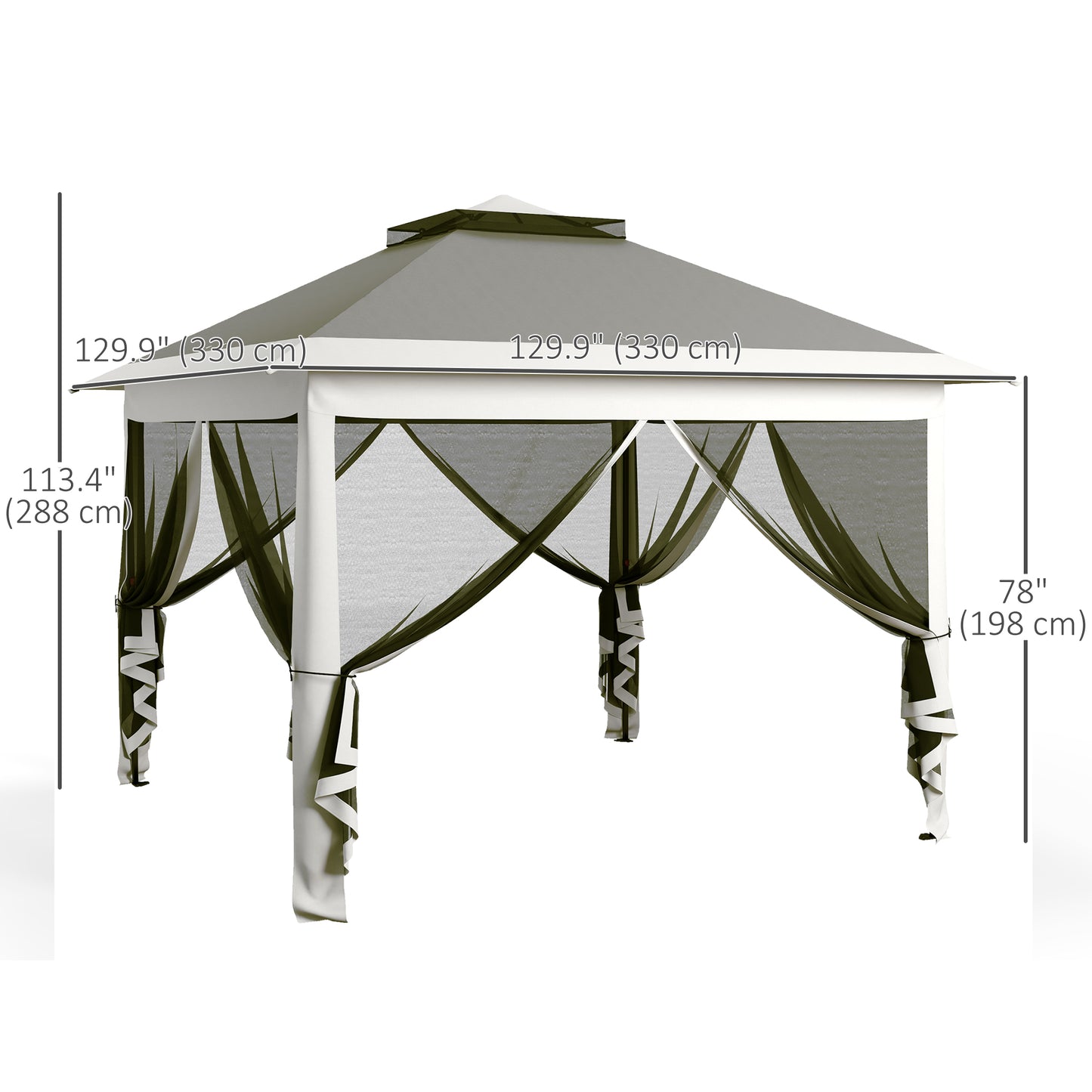 Pop Up Canopy Tent with Double Roof, Zipped Mesh Sidewalls