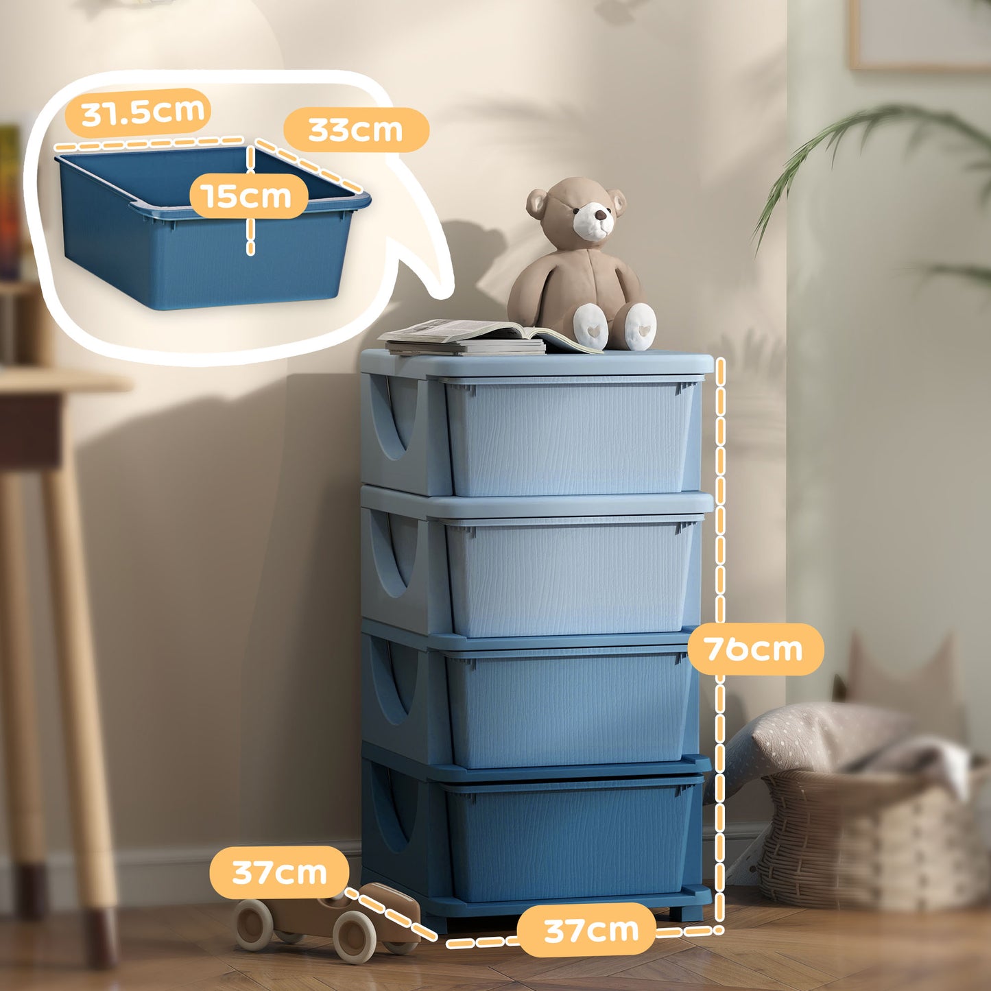 Four-Tier Kids Storage Boxes, with Four Drawers