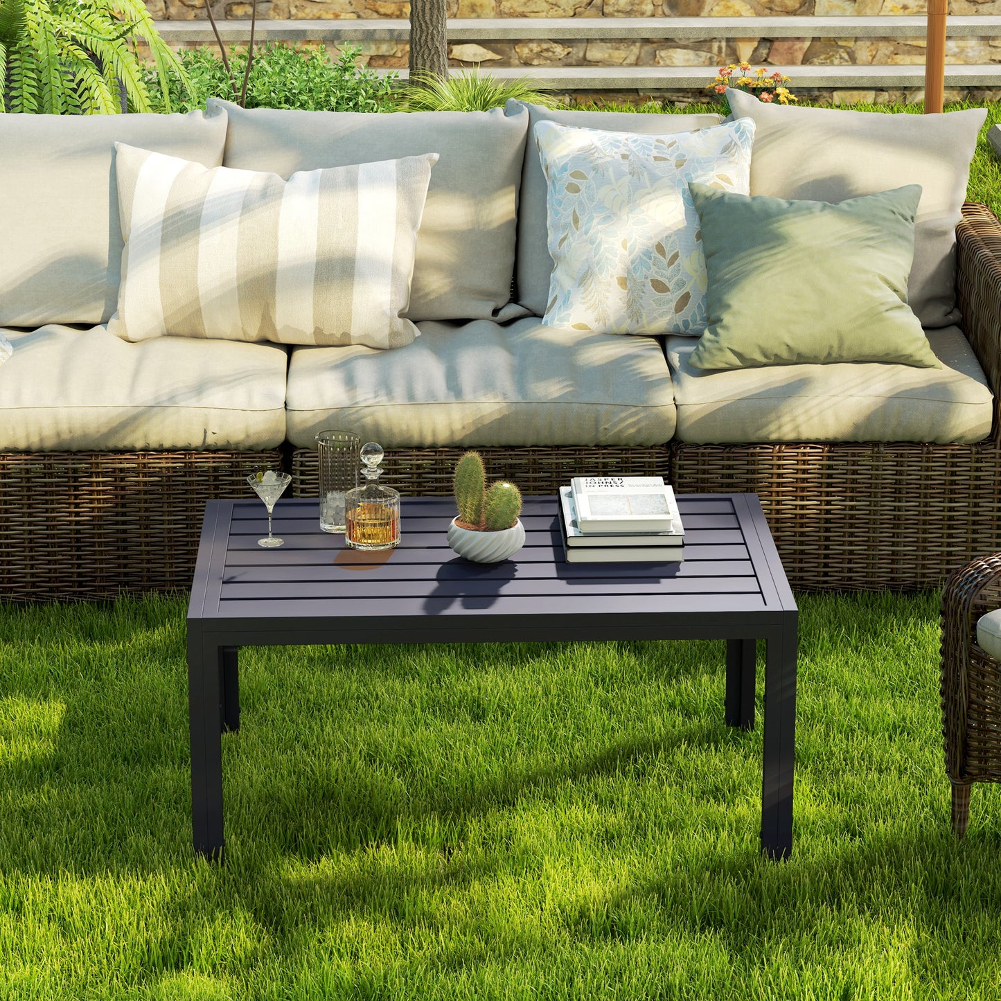 Outdoor Side Table, Rectangular Patio Coffee Side Table