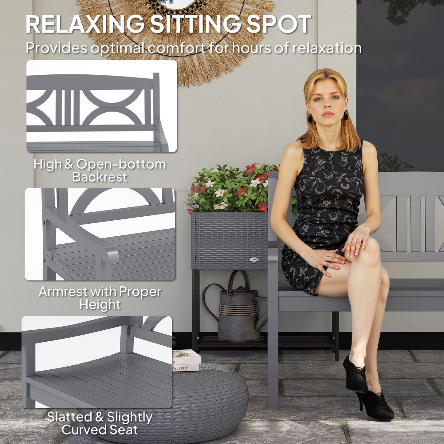 2-Seater Wooden Garden Bench Outdoor Patio Loveseat for Porch