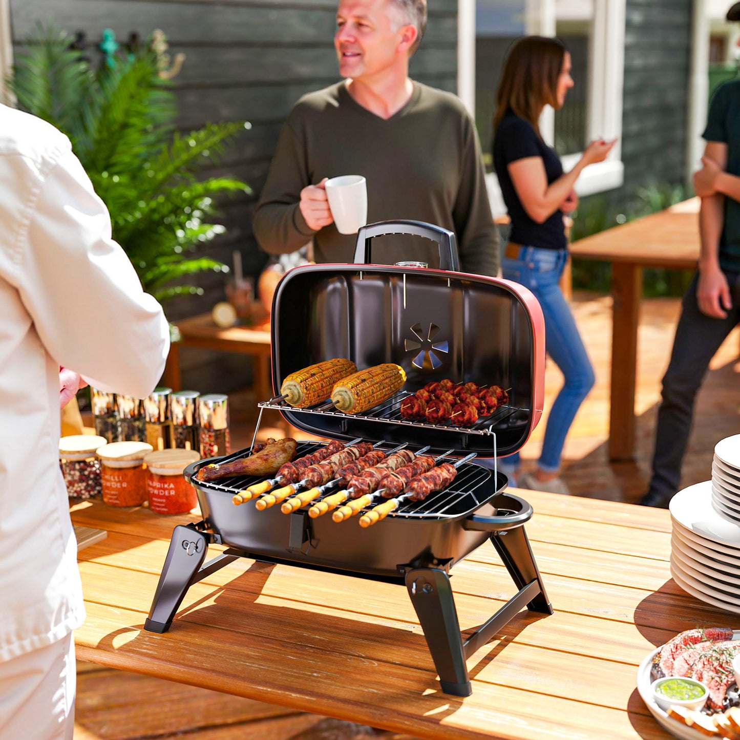 Charcoal Barbecue Grill Folding BBQ Grill with 1232 cm² Cooking Area
