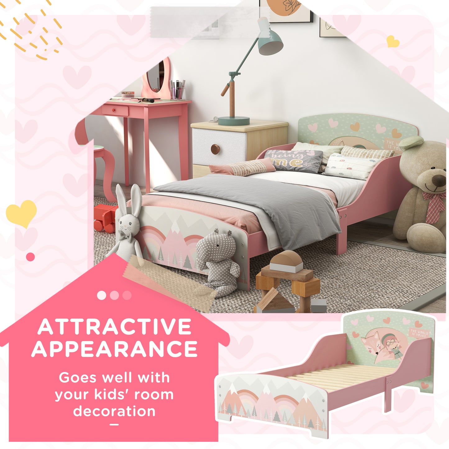 Toddler Bed Frame, Kids Bedroom Furniture for Ages 3-6 Years
