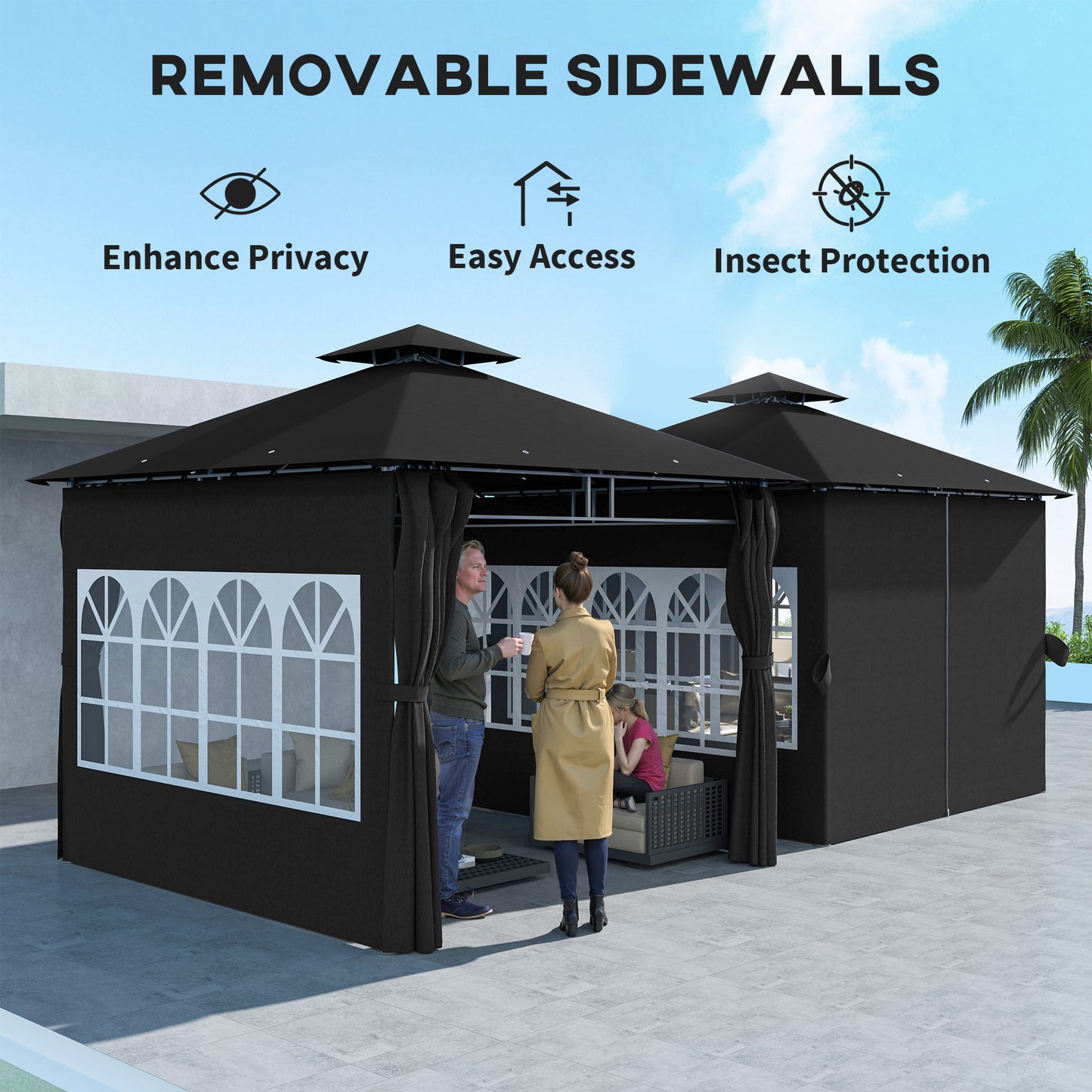 3 x 3 m Garden Gazebo, Double Roof Metal Gazebo