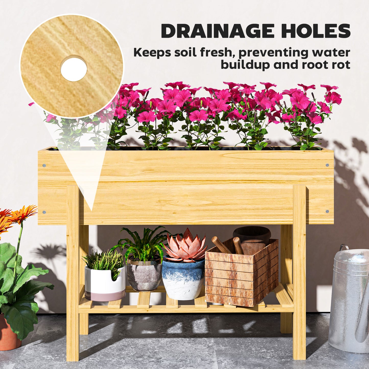Wooden Raised Garden Bed, Elevated Planter Box with Bed Liner