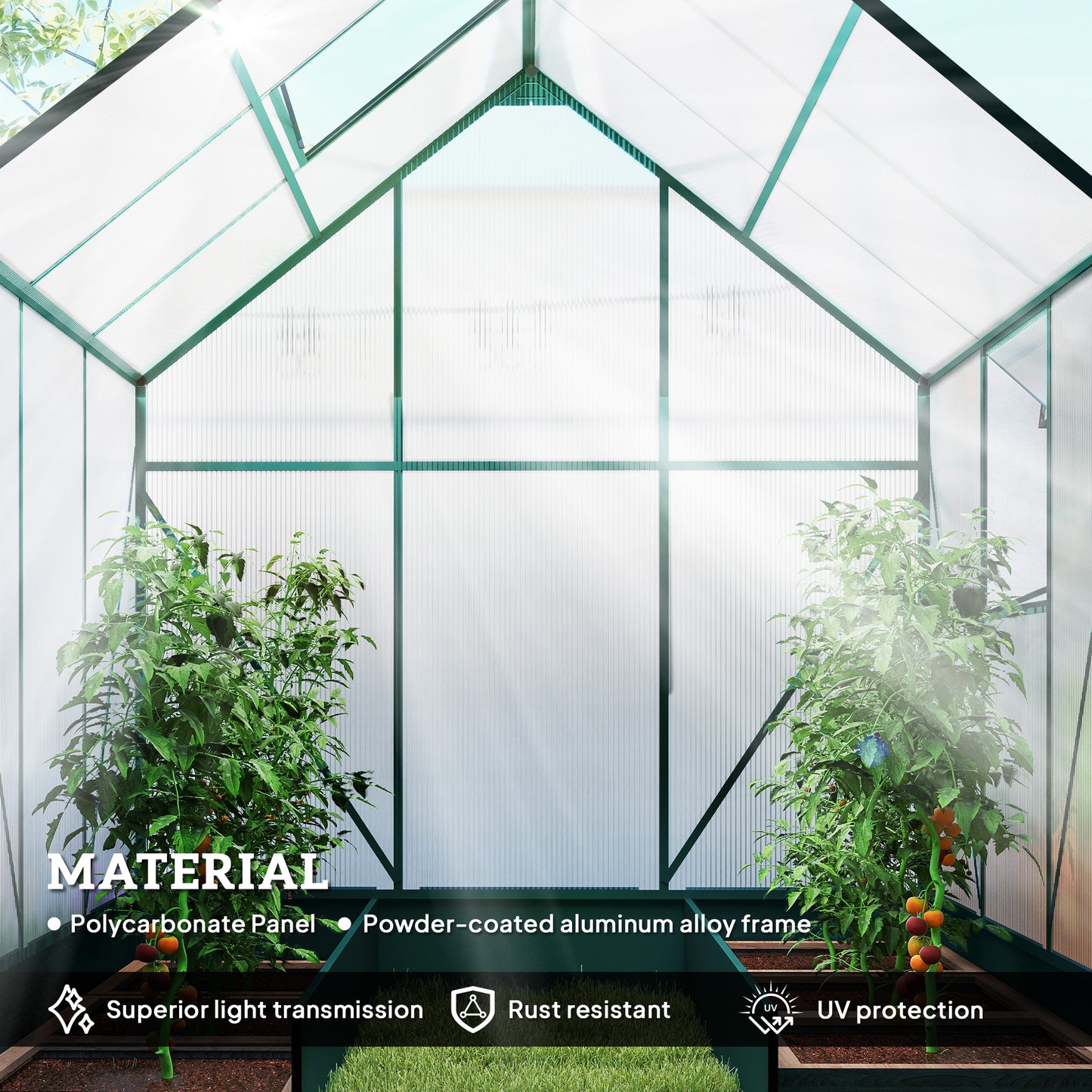 6x6 FT Polycarbonate Greenhouse with Base and Raised Bed