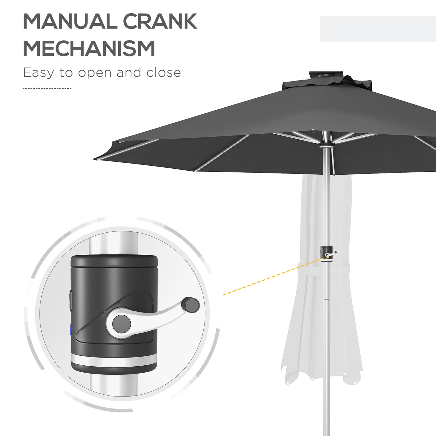 3m Parasol, with Solar-Powered LED Lights